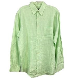 MINE Shirt Mens Sz M Pastel Green Linen Long Sleeve Lightweight Button Down